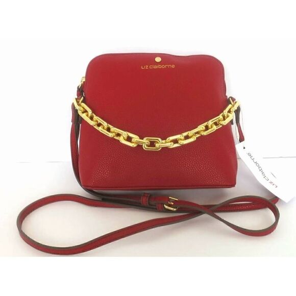 VINTAGE LIZ CLAIBORNE CROSSBODY FAUX LEATHER HANDBAG WITH GOLD CHAIN - Picture 1 of 7